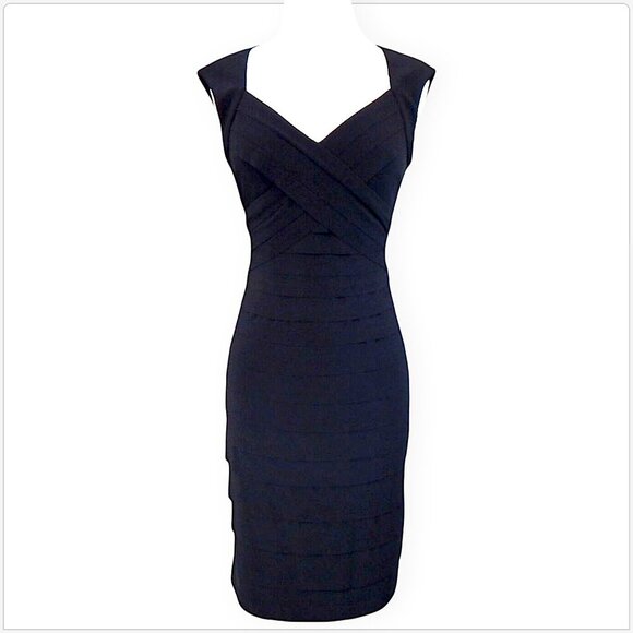 Jones Wear Black Stretch Jersey Tiered Cutout Back Bodycon Sweetheart Dress 4 - Picture 1 of 4